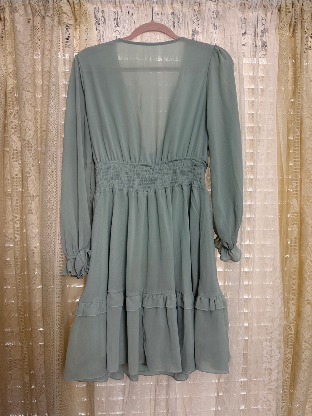 Tie-Front Sage Green Women's Dress - Picture 4 of 4